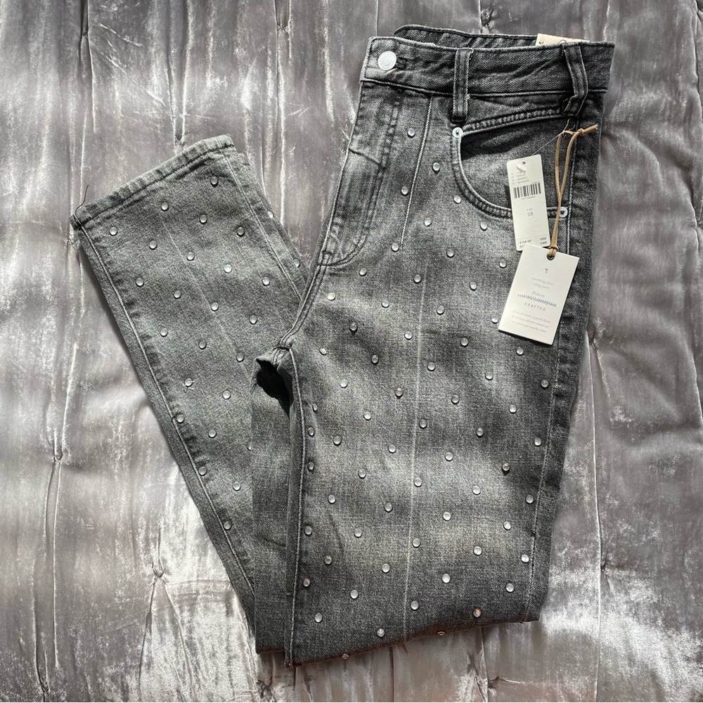 NEW Anthropologie Pilcro Rhinestone Jewel Jeans High Rise Beaded 28
